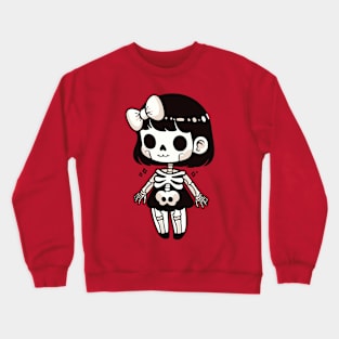 Cute Kawaii Skeleton Girl Costume | Cute Happy Halloween Skeleton Design Crewneck Sweatshirt